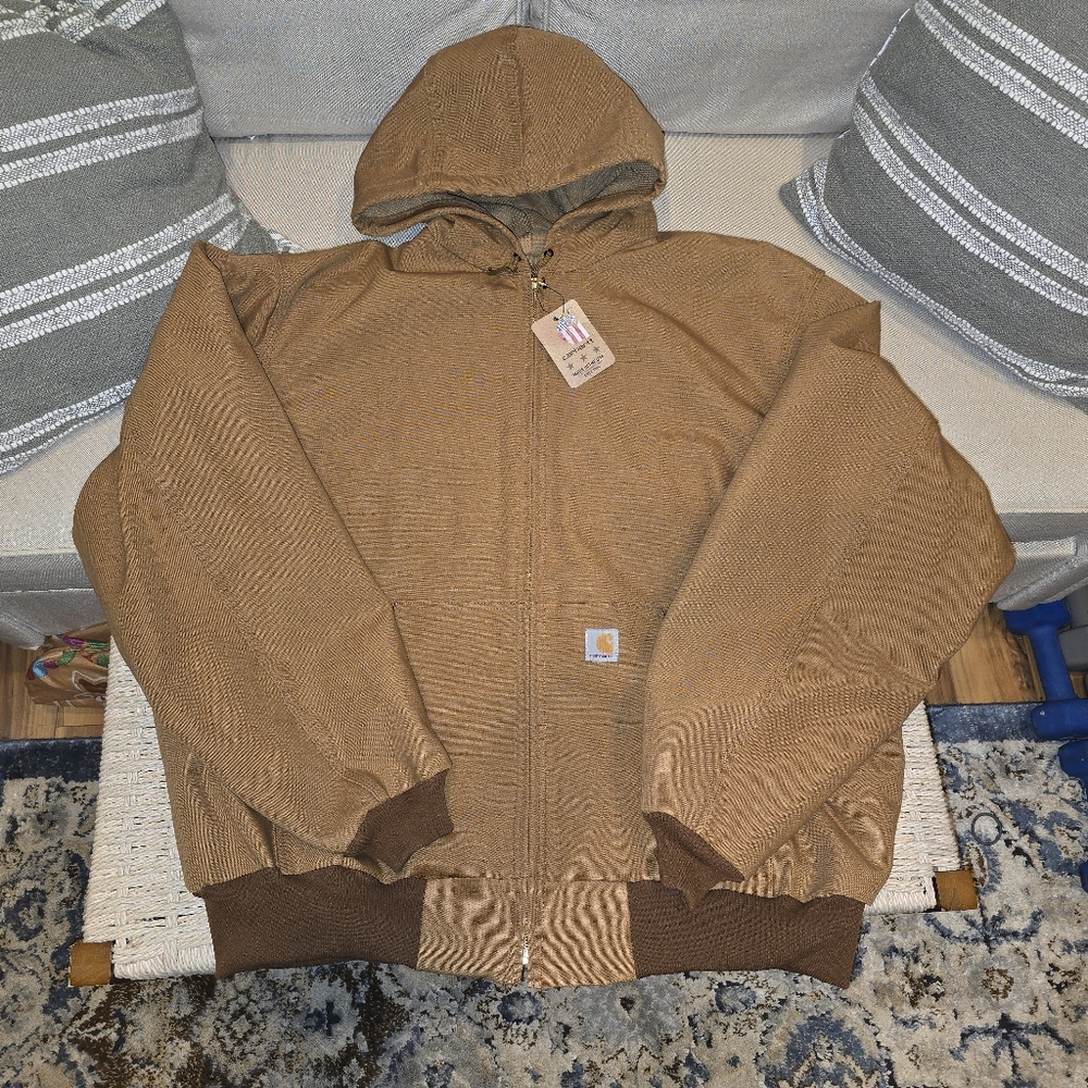 Carhartt Men's J131 Brown Hooded Work Jacket Lined New With Tag Made In USA